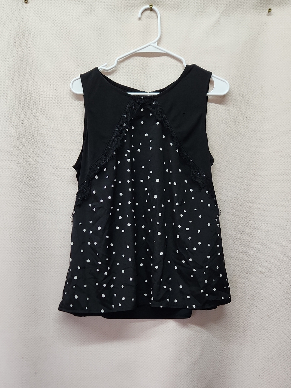Worthington Black Polka Dot Lace-Trim Sleeveless Top